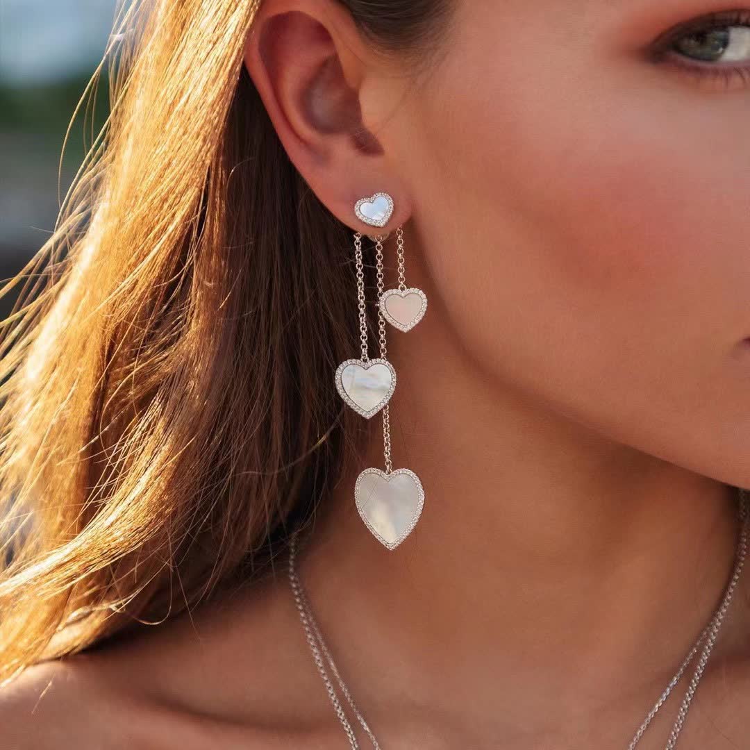 APM Monaco Heart Earrings with Diamonds and Mother-of-Pearl